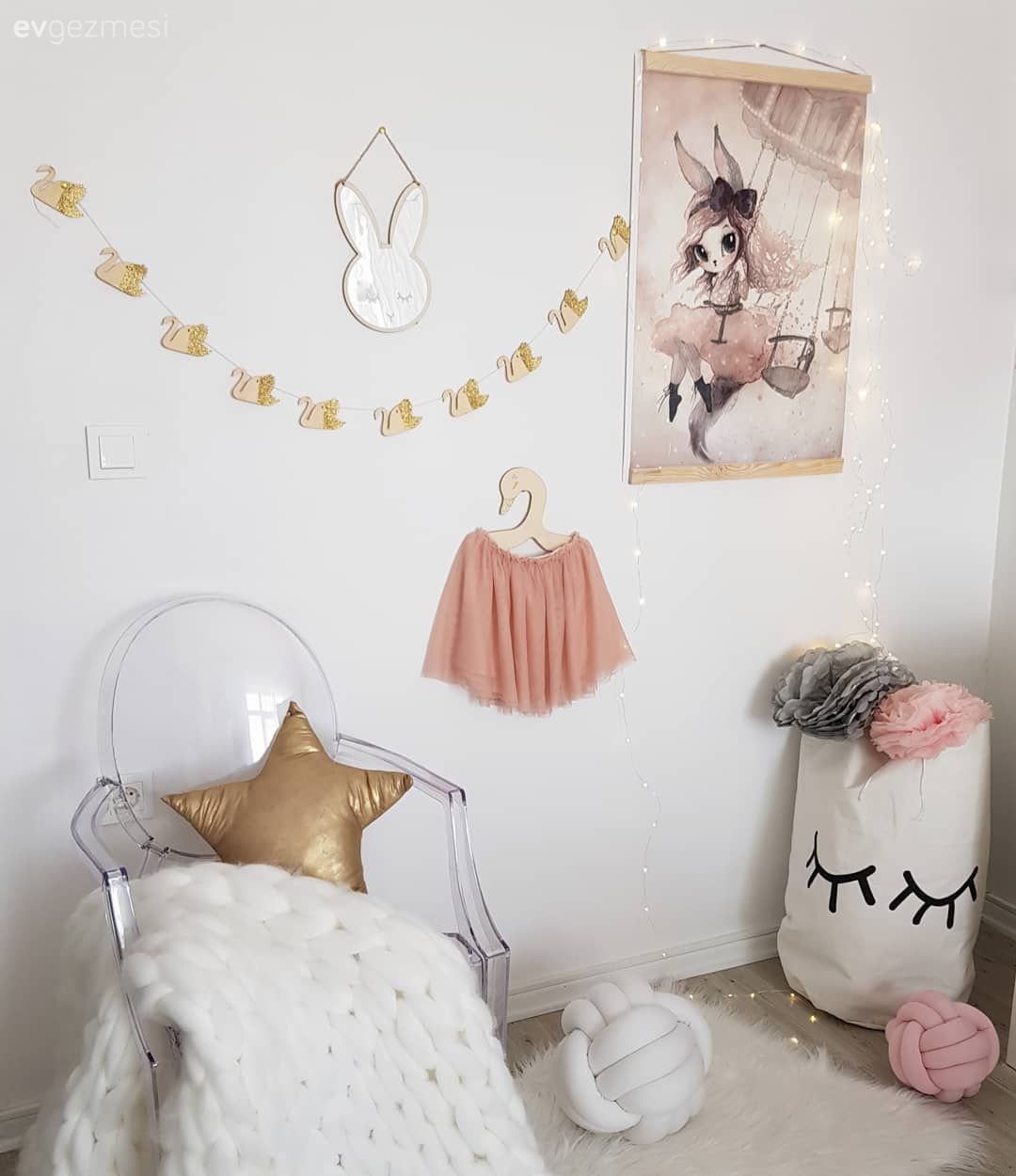 Çocuk Odası, Beyaz, Pembe, Sandalye, Tablo, Duvar dekorasyonu, Çocuk odası duvar dekorasyonu