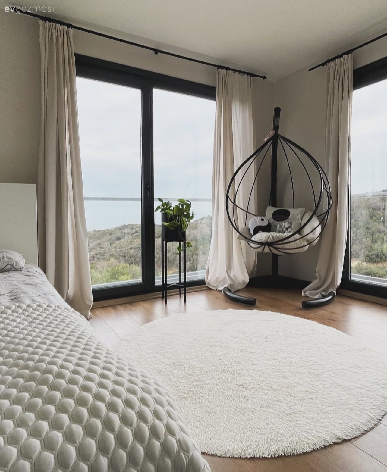 Yatak Odası, Beyaz, Fon perde, Perde, Salıncak