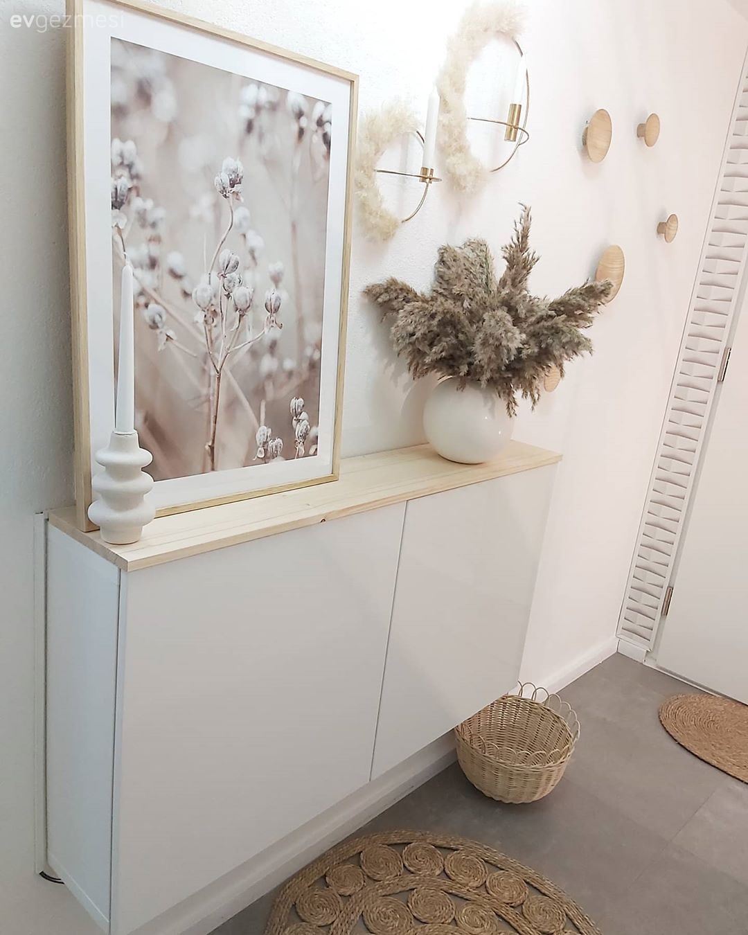 Antre, Dresuar, Tablo, Duvar dekorasyonu, Beyaz, Hasır, Vazo, Ev Aksesuar