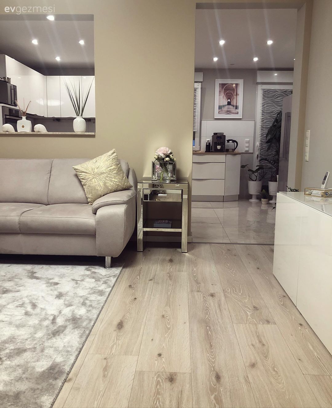 Salon, Vizon, Bej, Koltuk takımı, Duvar dekorasyonu, Yan sehpa, Sehpa, Beyaz, Krem duvar