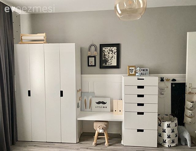 Çocuk Odası, Özel yapım dolaplar, Dolap, Beyaz, Gri, Çocuk odası duvar dekorasyonu