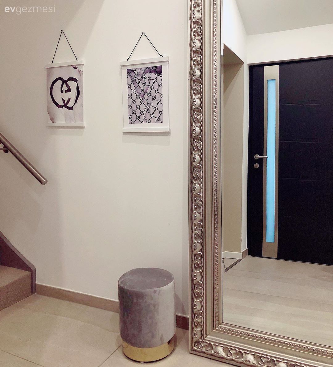 Antre, Boy aynası, Ayna, Duvar dekorasyonu, Puf, Beyaz, Gri