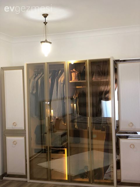 Giyinme odası, Beyaz, Altın, Gardrop, Yatak Odası, Avize, Aydınlatma