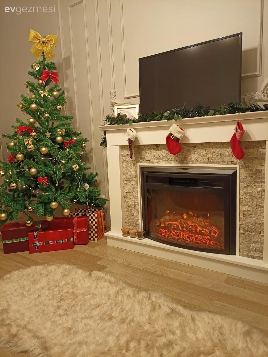 Yılbaşı dekorasyonu, Çam ağacı, Elektrikli Şömine