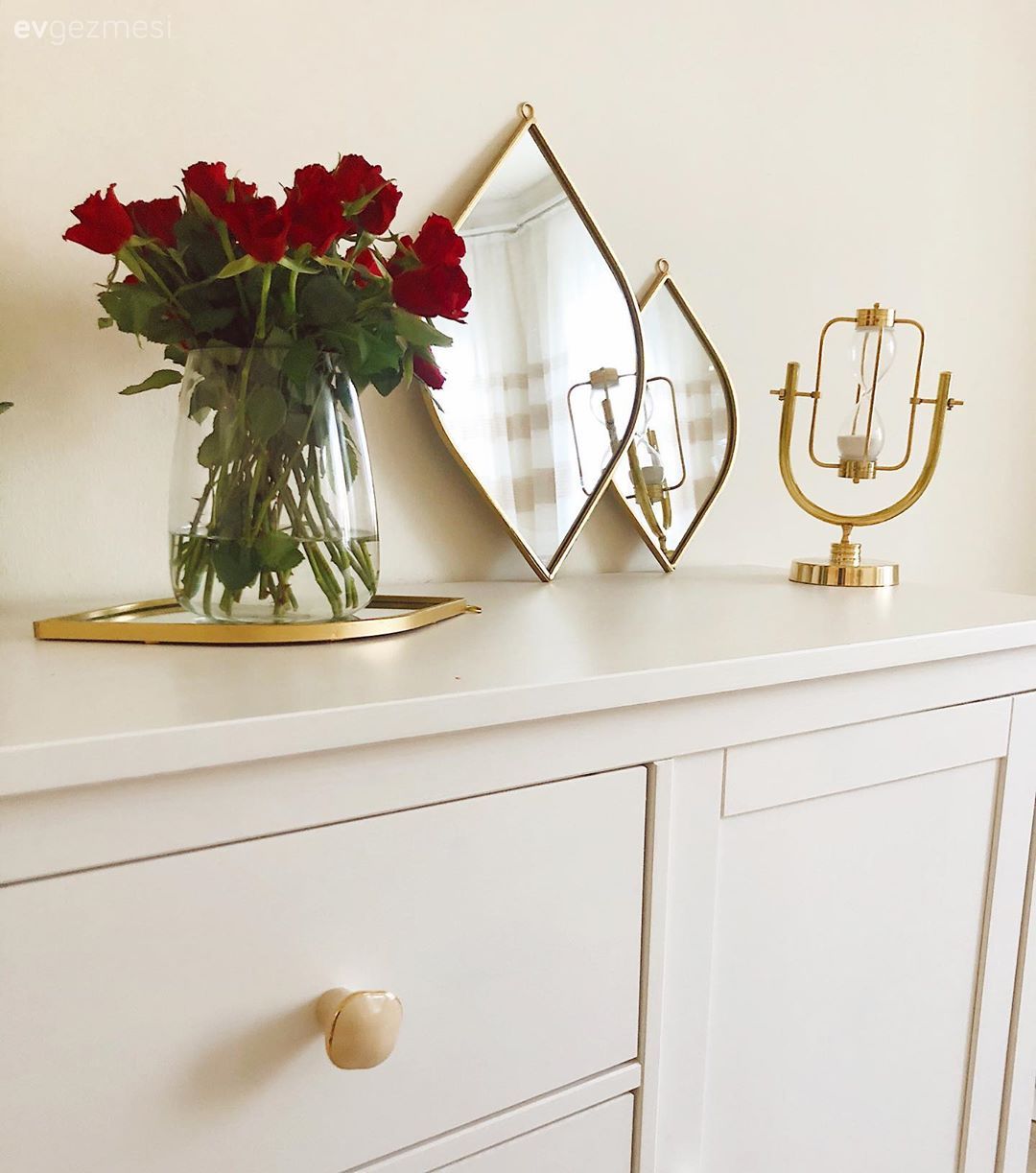 Konsol, Konsol üzeri dekoratif objeleri, Beyaz, Ayna