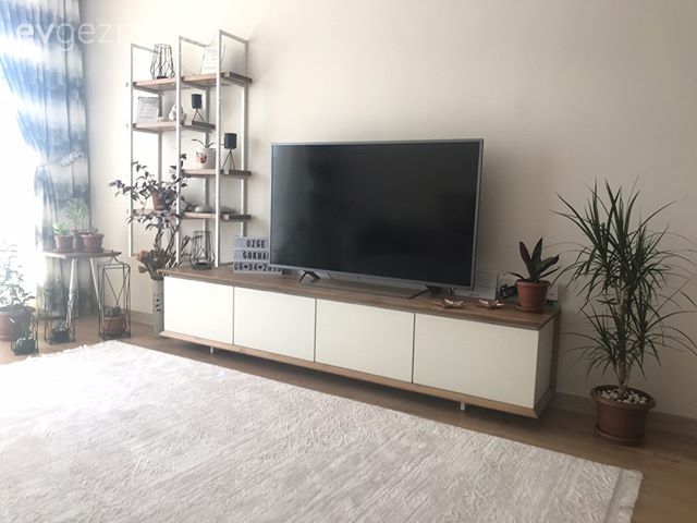 Tv ünitesi, Tv ünitesi aksesuarları, Ev Aksesuar, Dekoratif Objeler, Vazo, Beyaz, Ahşap Mobilya, Ev bitkisi