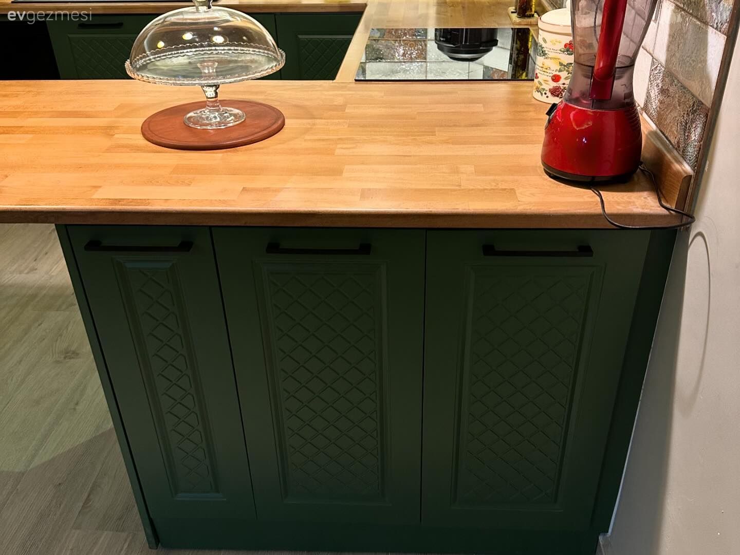 Ahşap mutfak tezgahı, Mutfak tezgahı, Yeşil, Shaker kapaklı dolaplar, Mutfak, Amerikan Mutfak, Dekoratif Objeler