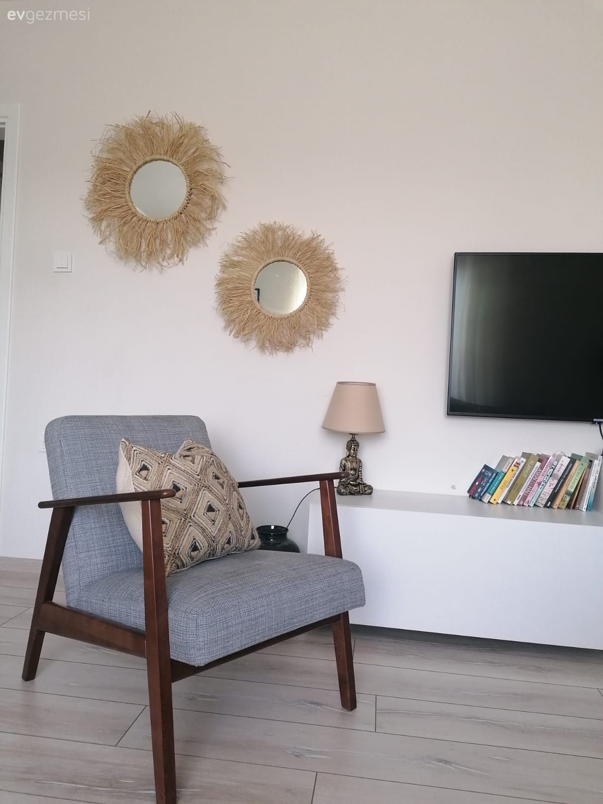 Tv ünitesi, Beyaz, Gri, Duvar dekorasyonu