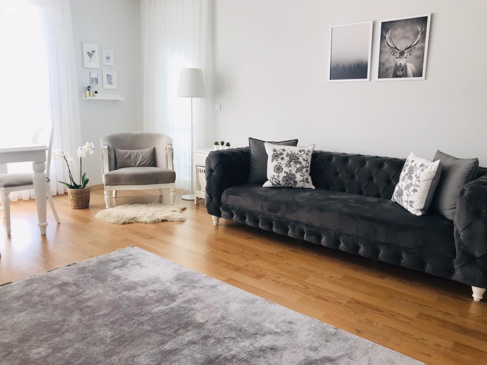 Salon, Modern, Antrasit  , Bej, Gri, Beyaz, Modern chesterfield, Kırlent, Ev tekstili, Berjer, Sehpa, Tablo, Duvar dekorasyonu, Halı, Salon halısı, Parke, Koltuk takımı