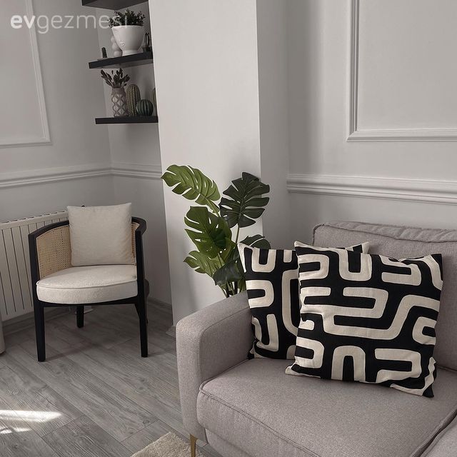 Duvar çıtalama, Beyaz, Siyah, Gri, Bej, Kırlent, Ev tekstili, Duvar rafı, Duvar dekorasyonu, Hasır sandalye, Koltuk takımı, Siyah- Beyaz