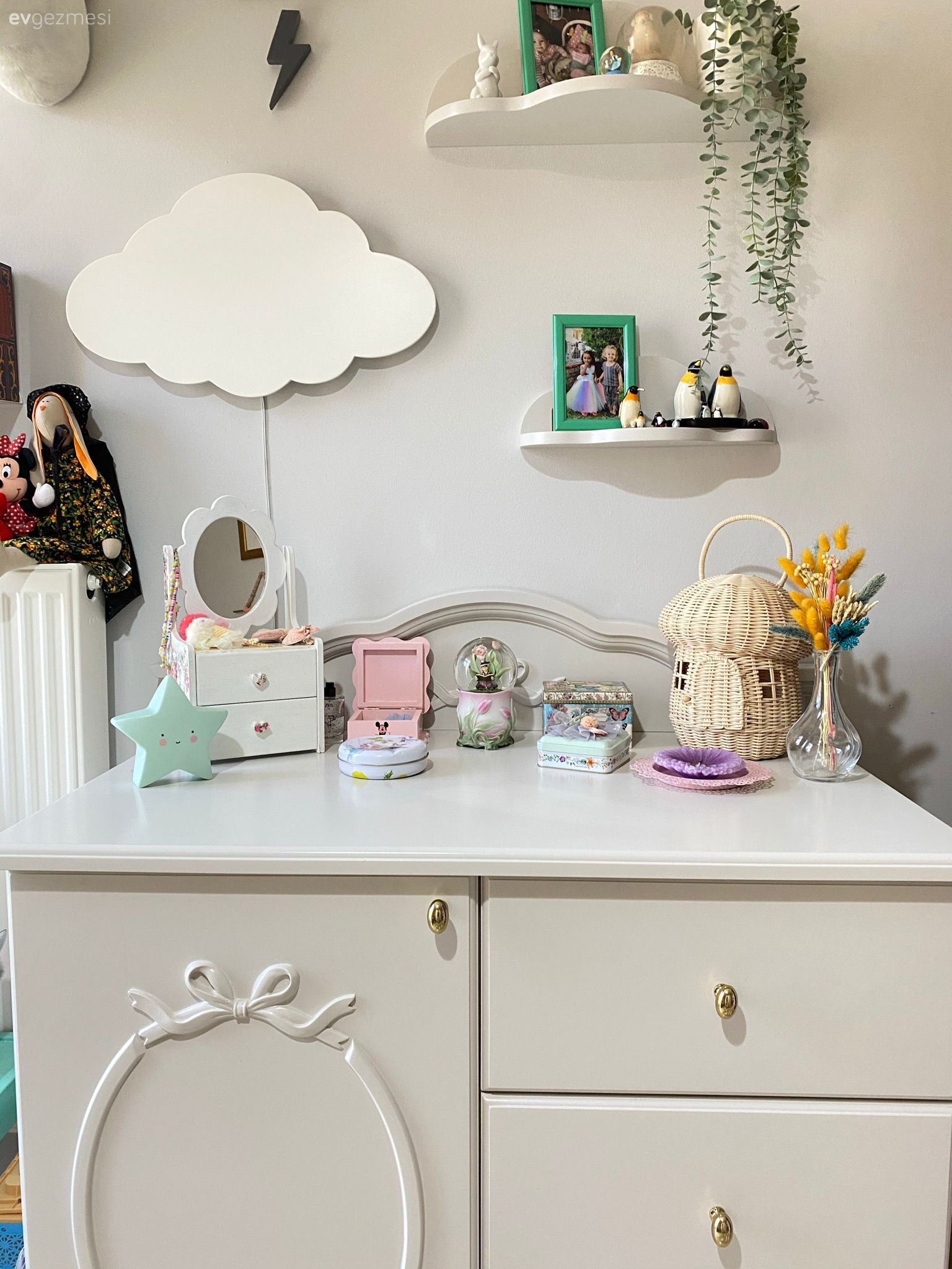 Çocuk Odası, Beyaz, Mavi, Pembe, Şifonyer, Yatak Odası, Dekoratif Objeler, Çocuk odası duvar dekorasyonu, Tül perde, Perde