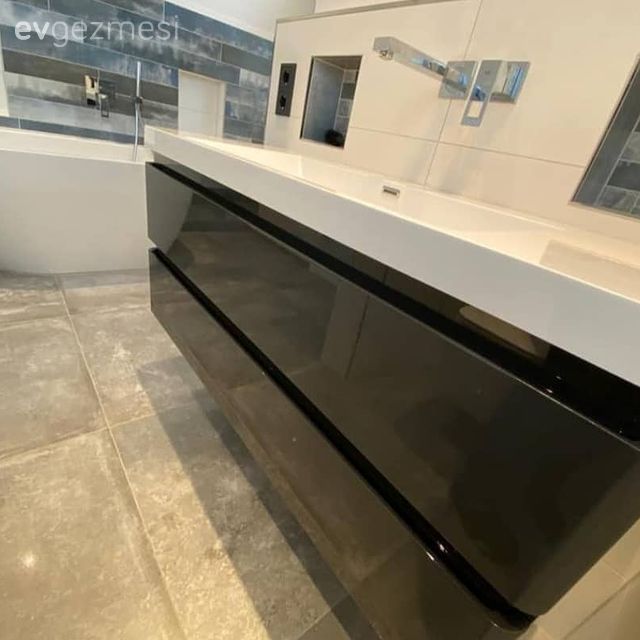Banyo, Beyaz, Siyah, Modern banyo