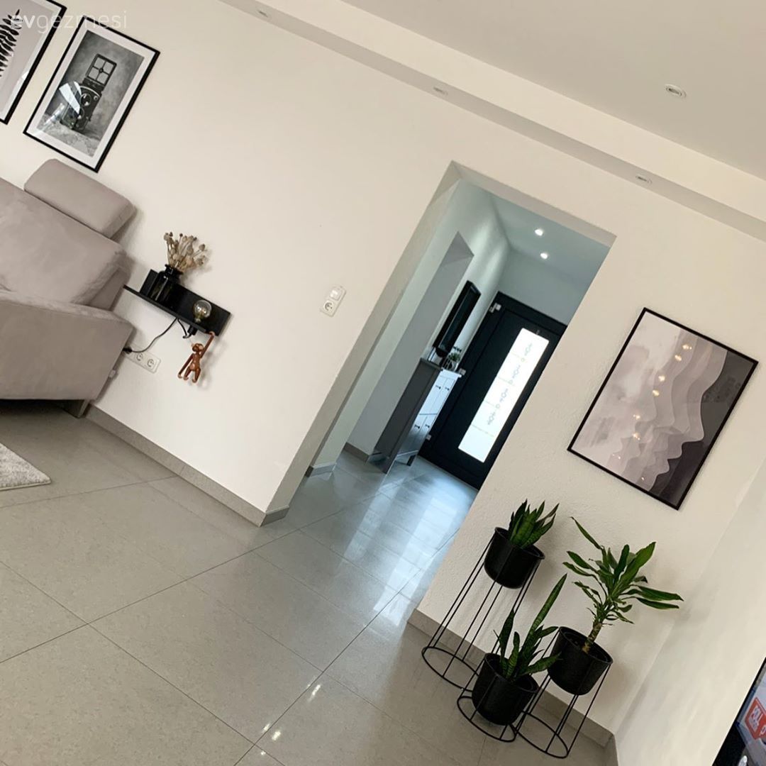 Hol, Dresuar, Gri, Beyaz, Tablo, Duvar dekorasyonu, Spot aydınlatma, Aydınlatma, Zemin seramikleri