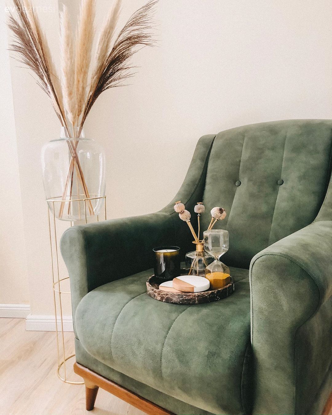 Berjer, Yeşil, Vazo, Ev Aksesuar, Pampas otu