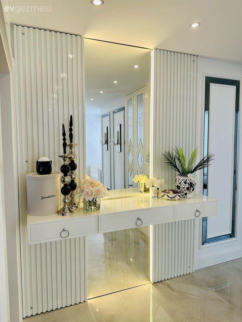 Antre, Beyaz, Boy aynası, Ayna, Dresuar, Dekoratif Objeler, Lambri