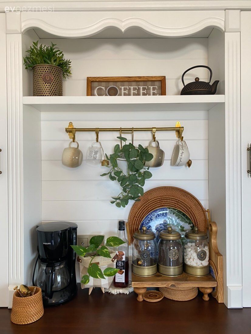 Mutfak, Country mutfak, Beyaz, Kahverengi, Ekstra mutfak dolabı, Kahve köşesi