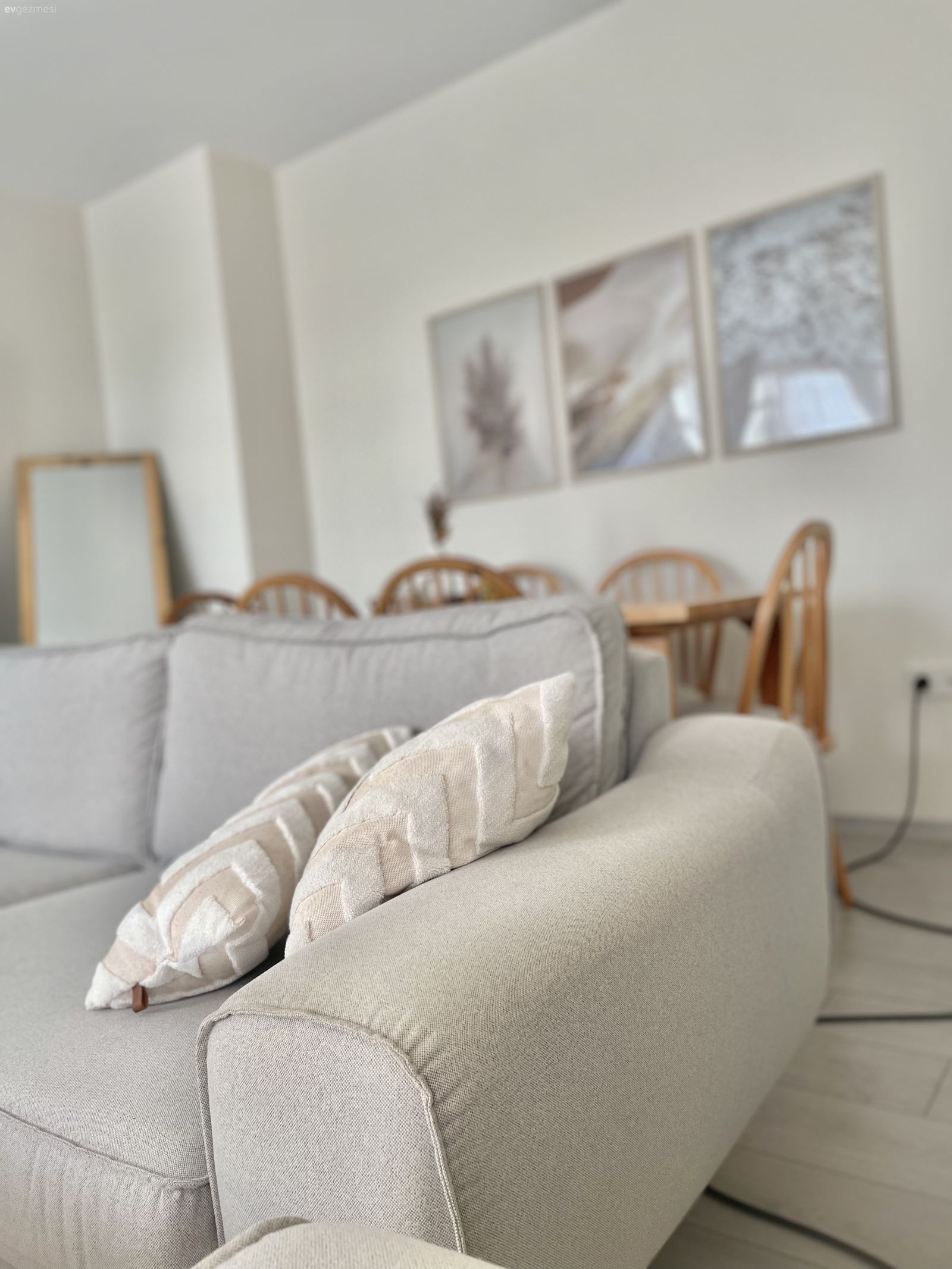 Tablo, Duvar dekorasyonu, Ahşap Mobilya, Hasır, Sandalye, Yemek masası, Koltuk takımı, Gri, Beyaz, Bej, Halı, Kırlent, Ev tekstili