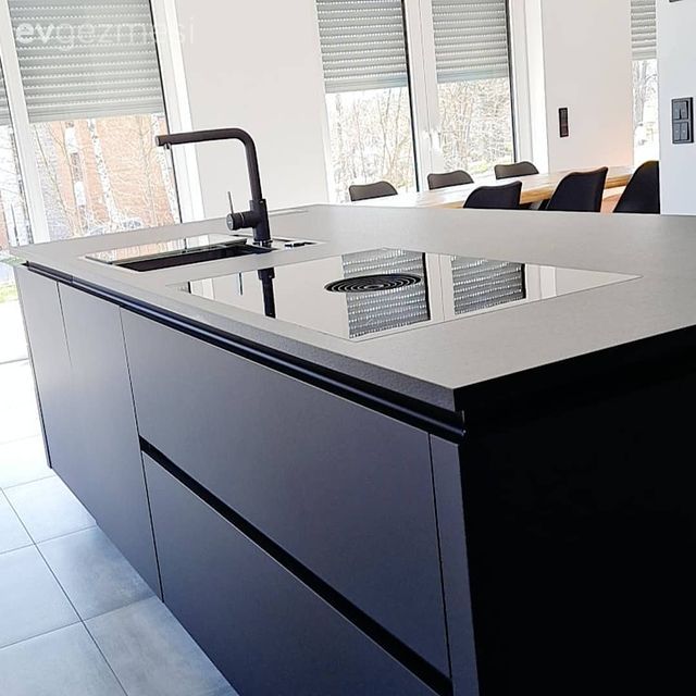 Modern, Mutfak, Siyah mutfak, Amerikan Mutfak, Mutfak zemin seramikleri, Açık konsept yaşam alanı