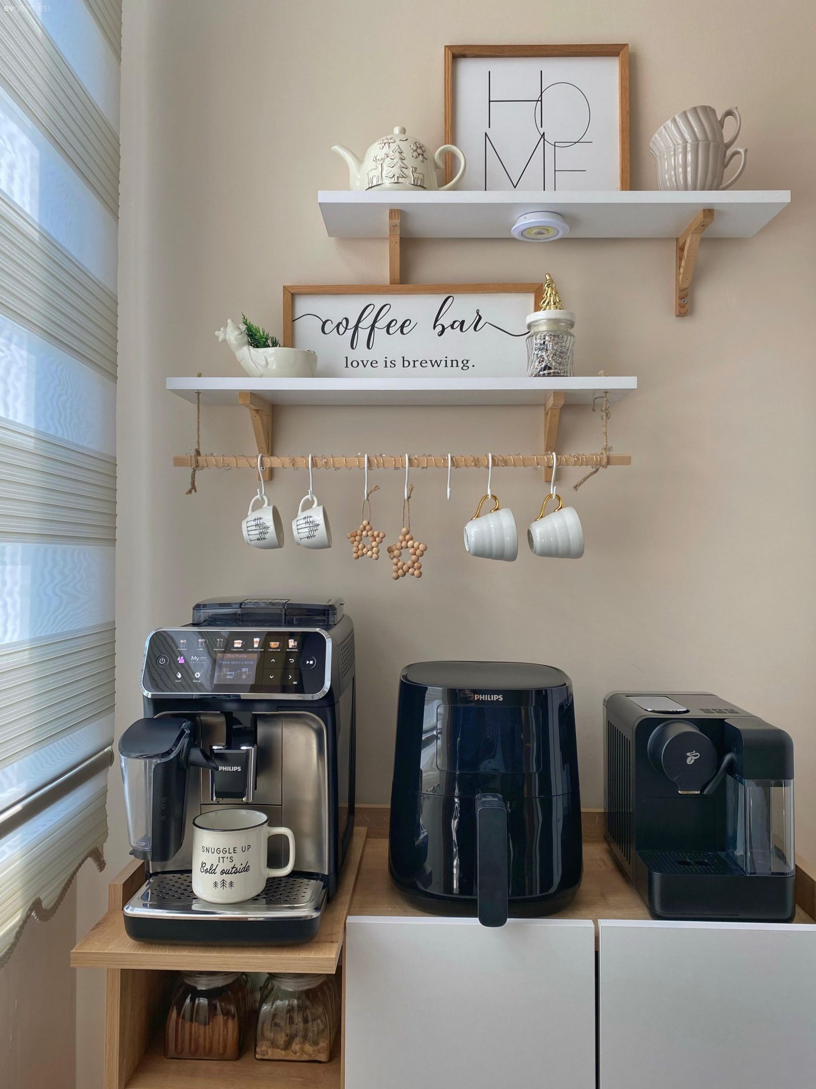 Kahve köşesi, Duvar rafı, Duvar dekorasyonu