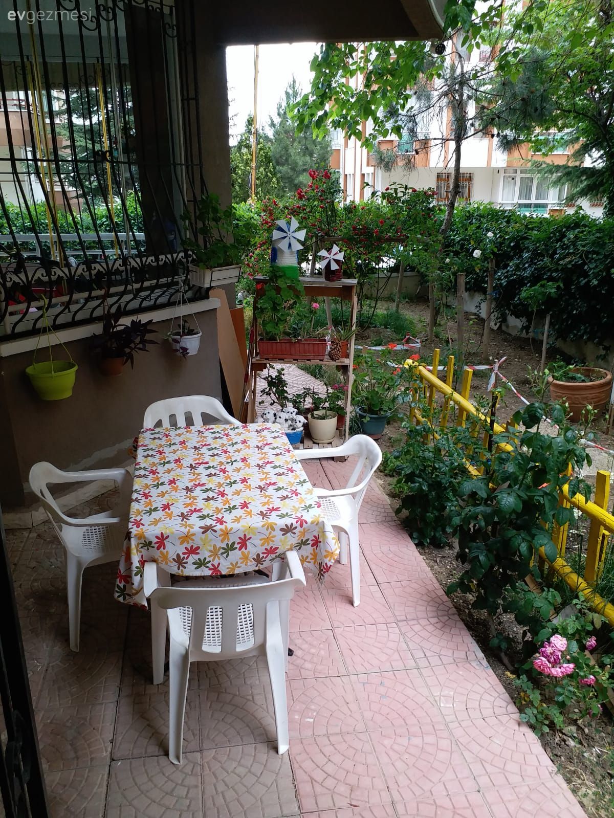 Bahçe, Çiçekler, Bahçe masası, Sandalye, Saksı, Sarı