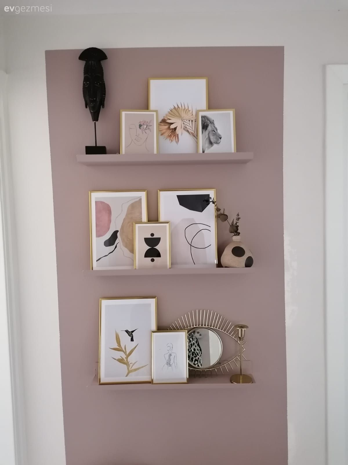 Duvar rafı, Duvar dekorasyonu, Pudra pembe, Çerçeve, Beyaz