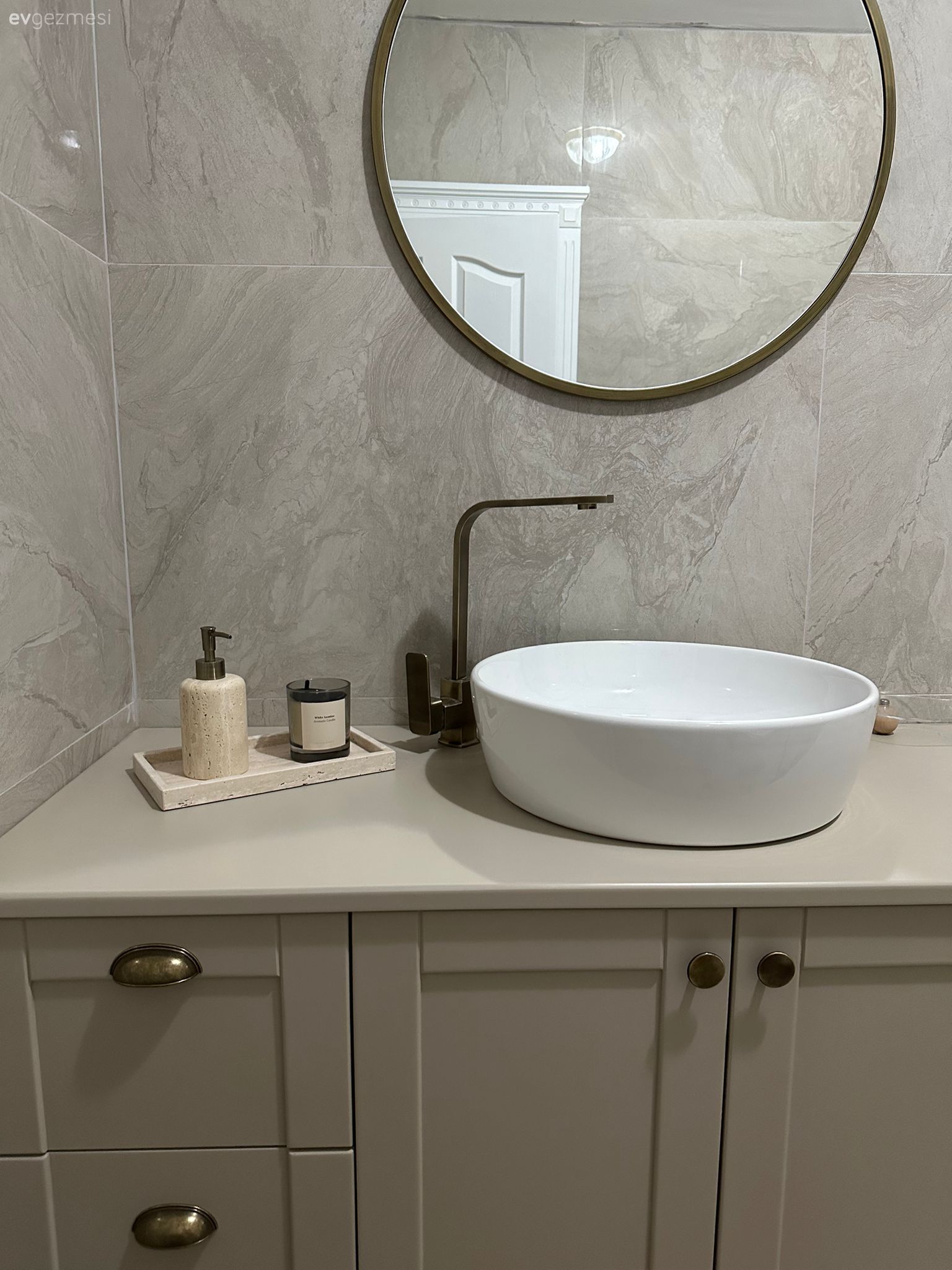 Banyo aynası, Banyo, Shaker kapaklı dolaplar, Mutfak, Bej, Vizon, Banyo aksesuarları, Banyo lavabosu