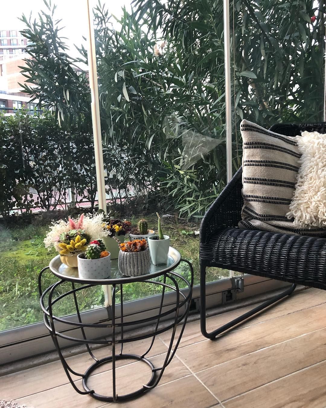 Balkon, Balkon masası, Sandalye, Kırlent, Kaktüs