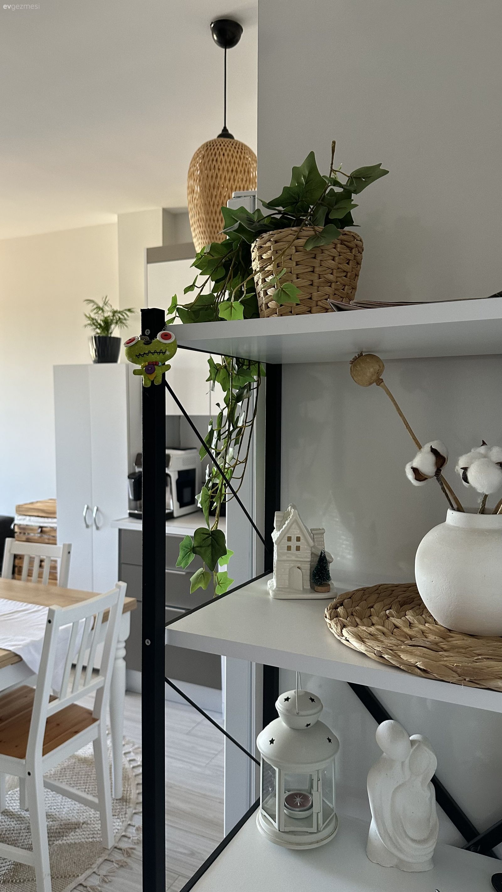 Amerikan Mutfak, Mutfak, Beyaz, Ahşap Mobilya, Dekoratif Objeler, Ev bitkisi