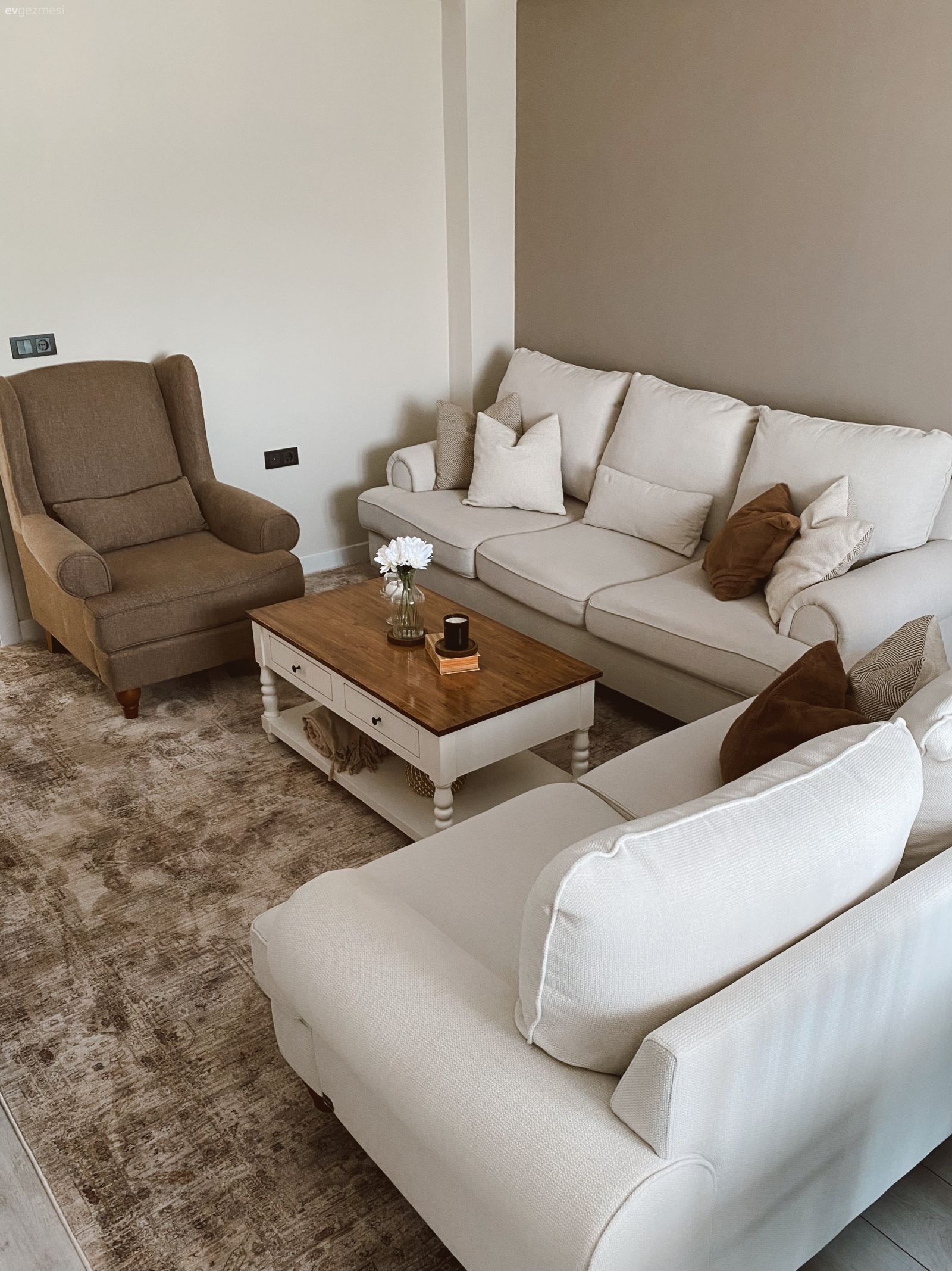 Bu İskandinav Evde Kahverengi ve Beyaz Uyumu Hakim