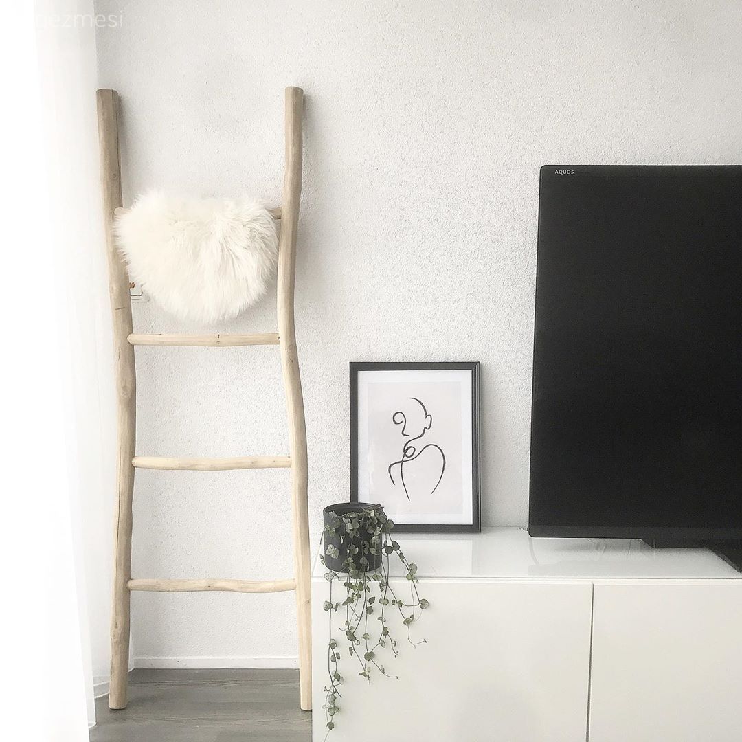 Salon, Beyaz, Tv ünitesi, Dekoratif merdiven, Çerçeve