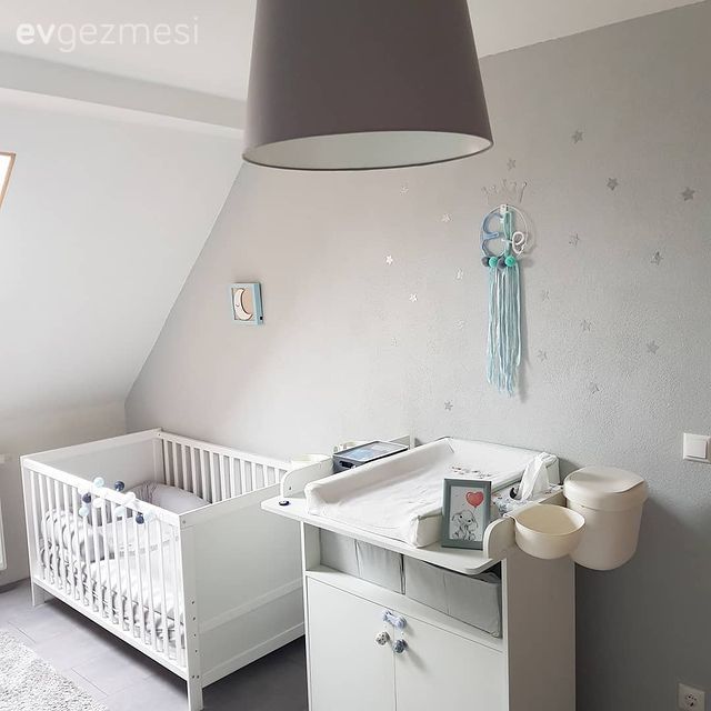 Beyaz, Gri, Beşik, Bebek odası, Şifonyer, Yatak Odası, Avize, Aydınlatma, Krem, Bej