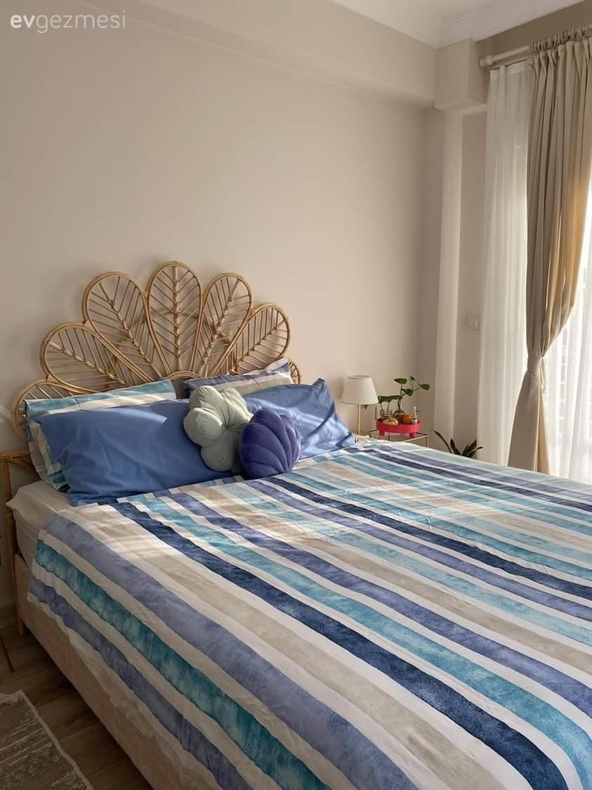 Yatak Odası, Yatak başlığı, Mavi, Beyaz