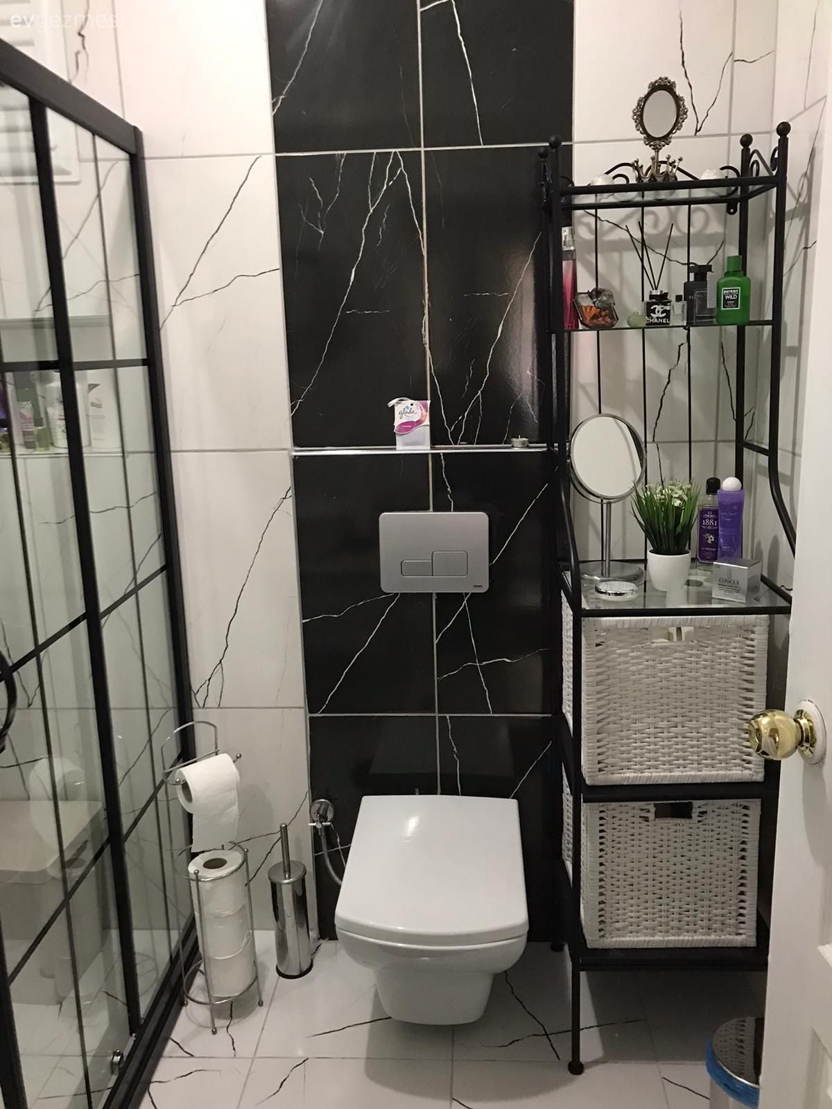 Banyo, Beyaz, Siyah, Banyo seramikleri, Banyo rafı, Duşakabin