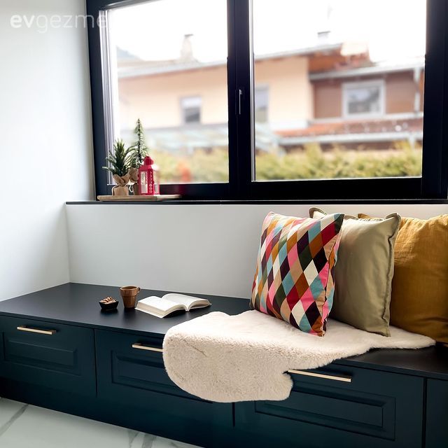 Sedir, Cam önü sedir, Siyah, Hardal, Kırlent, Ev tekstili, Peluş