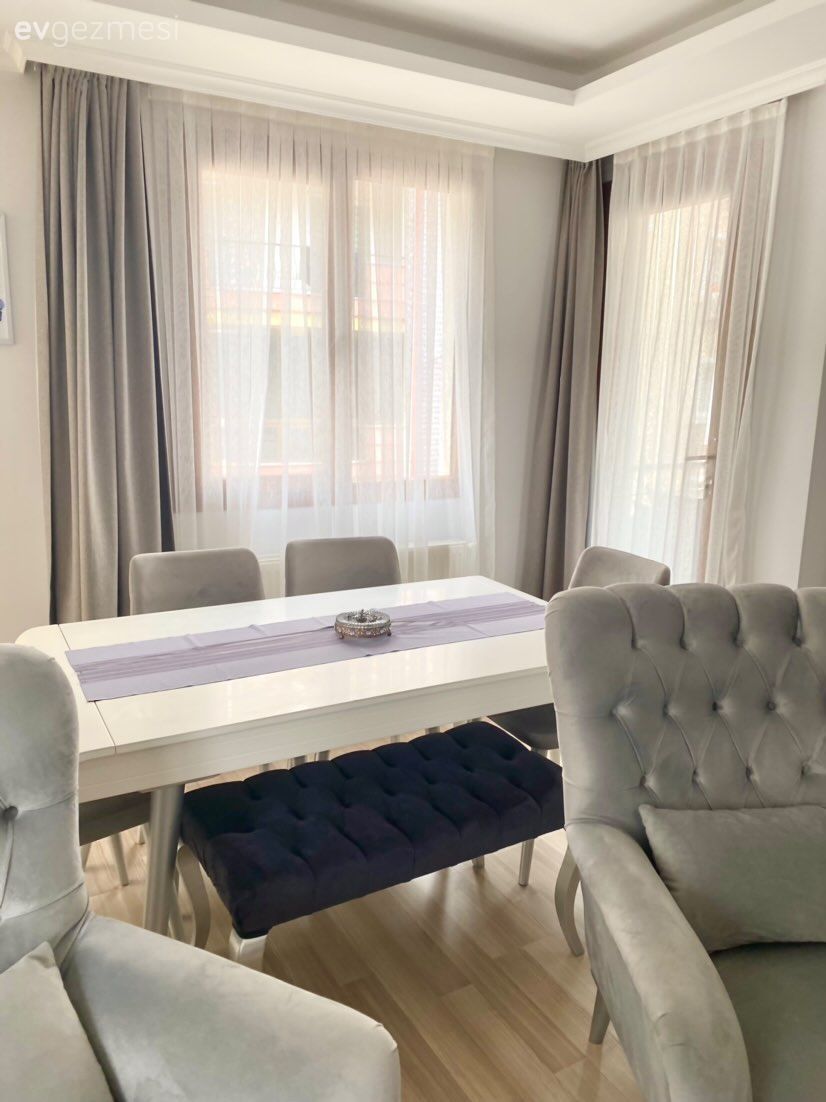 Fon perde, Perde, Tül perde, Beyaz, Gri, Sandalye, Yemek masası, Bank, Berjer