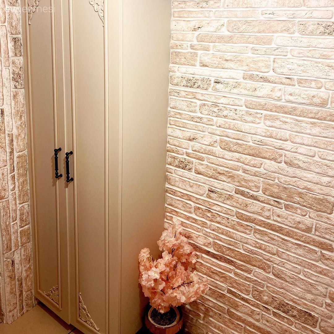 Taş duvar, Duvar dekorasyonu, Banyo dolabı, Banyo, Beyaz, Krem