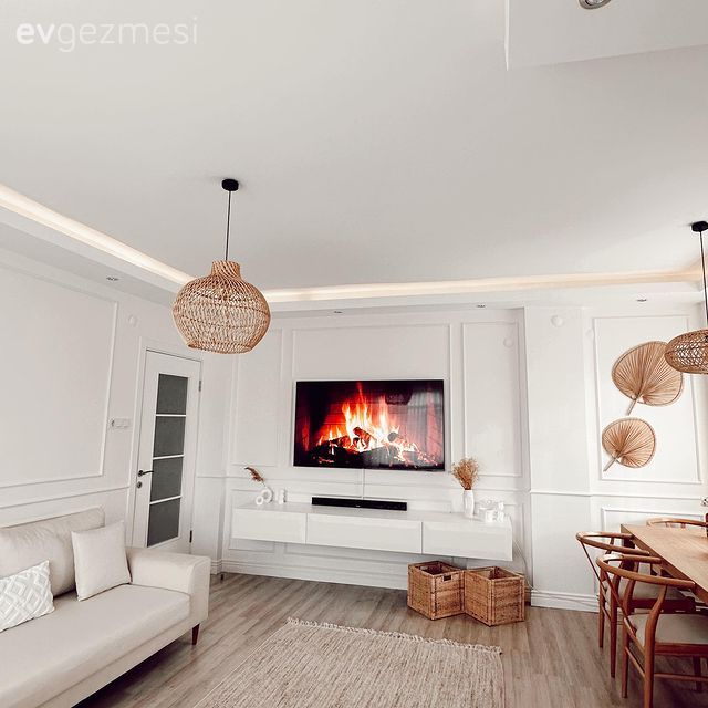 Salon, Bohem Dekorasyon, Tv ünitesi, Tv ünitesi aksesuarları, Ev Aksesuar, Hasır avize, Koltuk takımı, Halı, Sandalye, Yemek masası, Duvar dekorasyonu