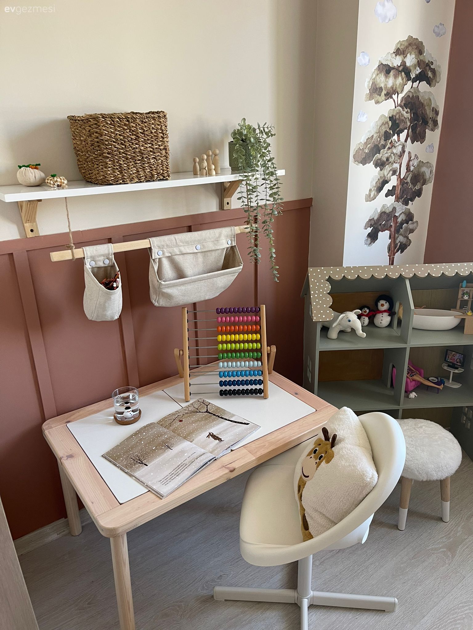 Çocuk Odası, Pudra pembe, Beyaz, Duvar çıtalama, Çocuk odası duvar dekorasyonu