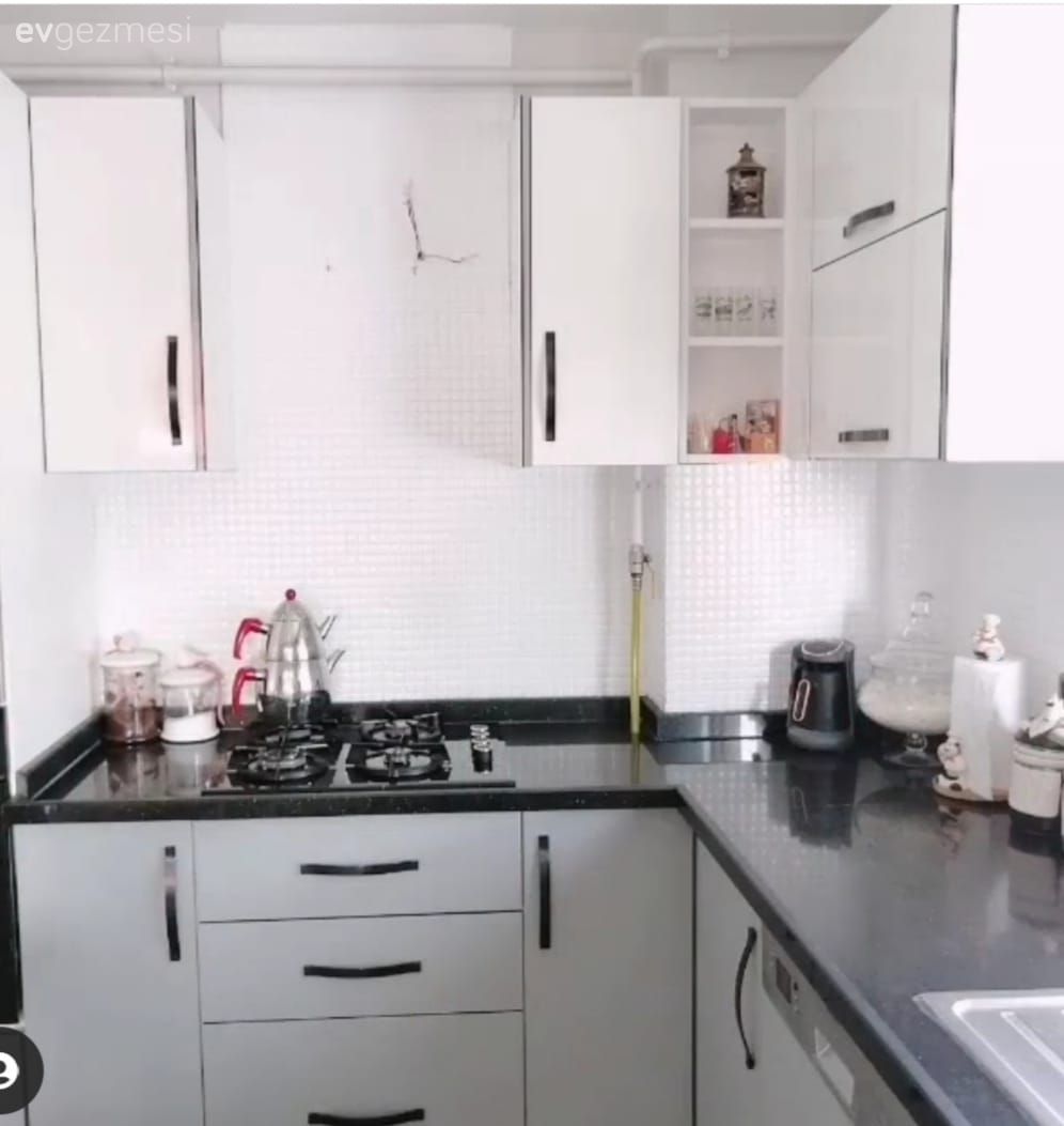 Beyaz, Mutfak boyama, Mobilya boyama, Siyah, Siyah tezgah, Mutfak tezgahı