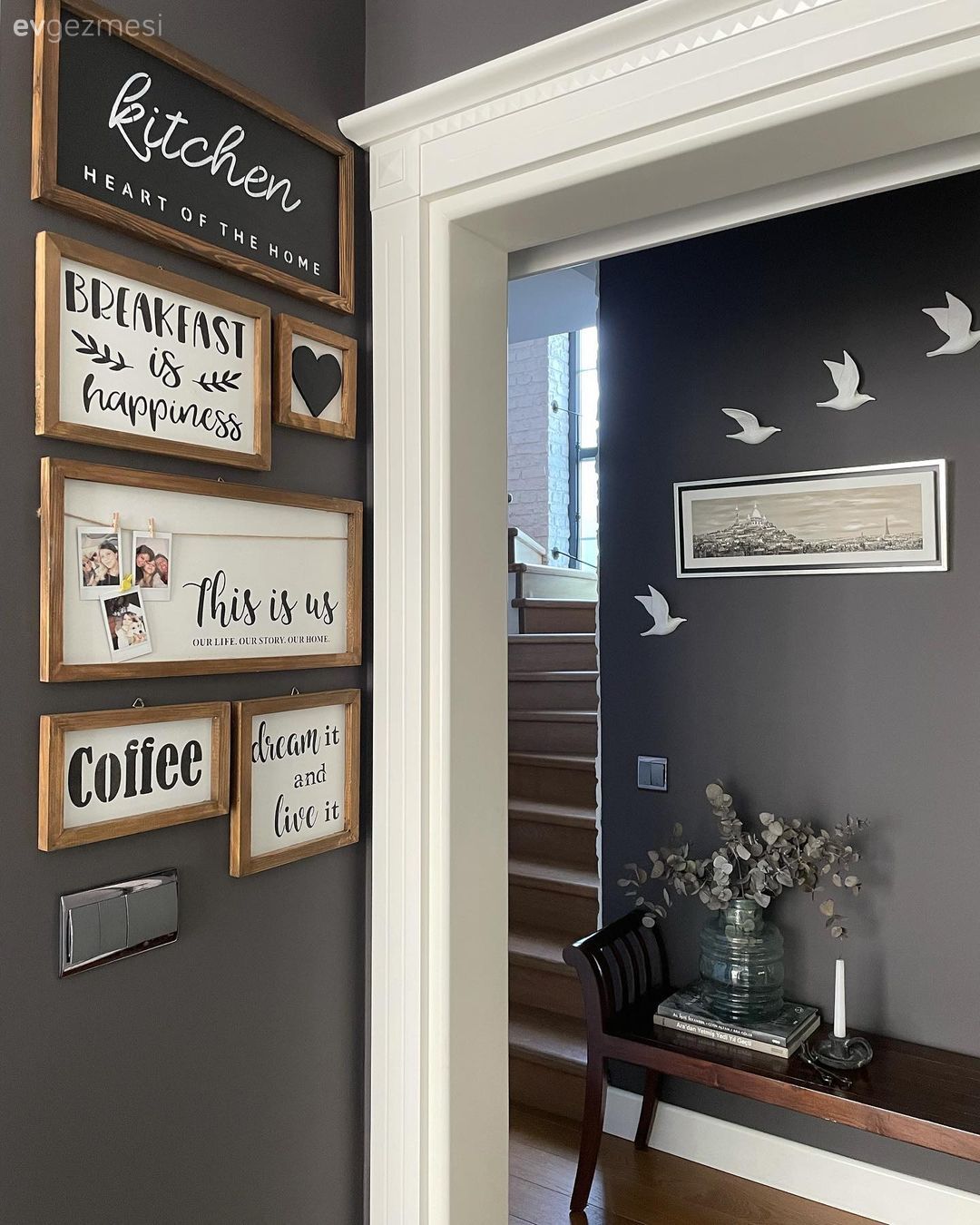 Gri duvar, Duvar dekorasyonu, Çerçeve, Dekoratif Objeler