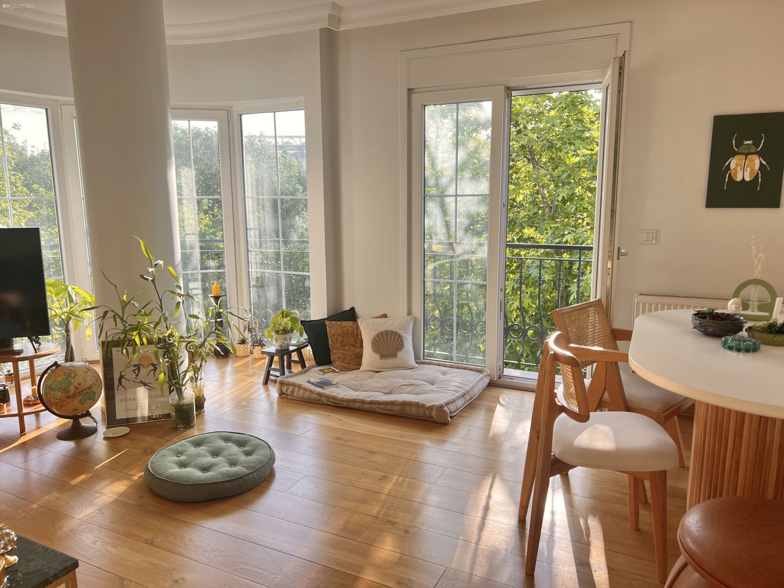 Modern, İskandinav, Ahşap Mobilya, Beyaz, Sandalye, Yemek masası, Tablo, Duvar dekorasyonu, Ev bitkisi, Dekoratif Objeler, Bohem Dekorasyon, Saksı