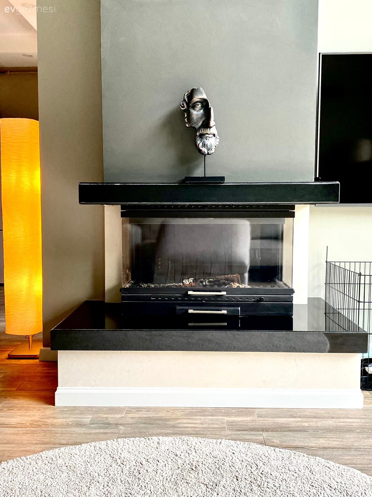 Siyah, Şömine, Gri duvar