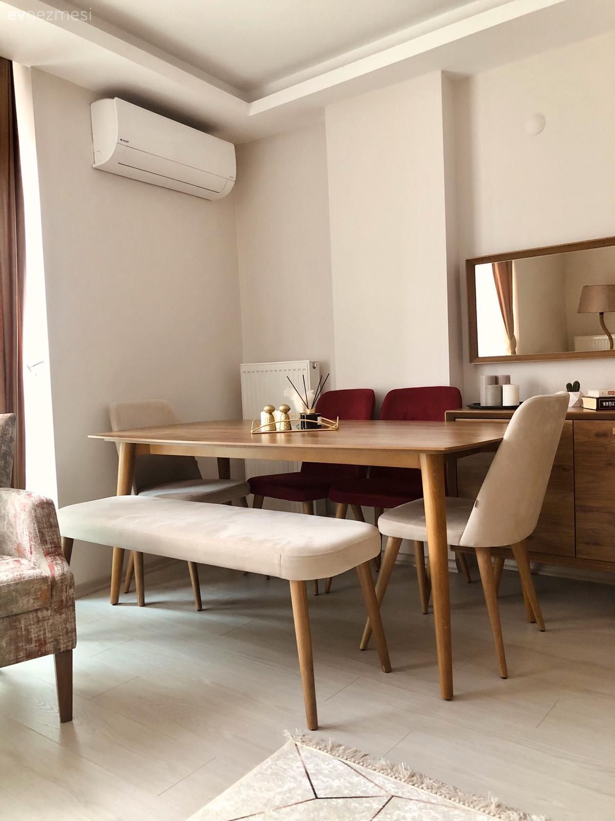 Yemek masası, Sandalye, Yemek Odası, Ahşap Mobilya, Krem, Kırmızı, Konsol, Ayna