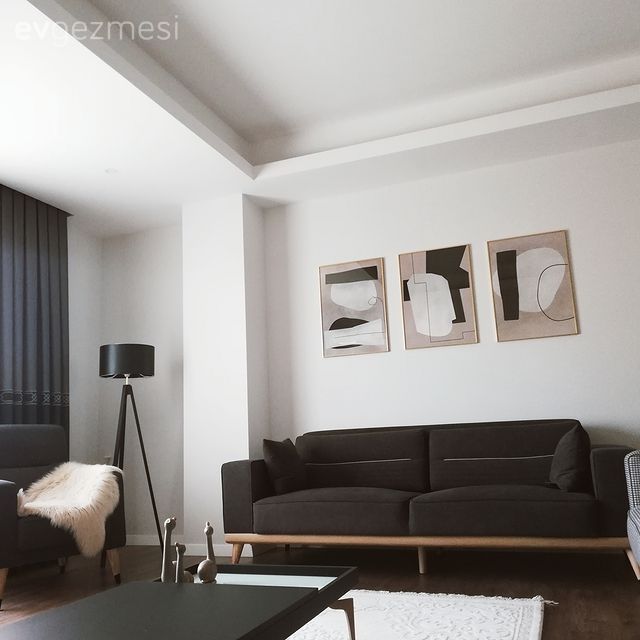 Salon, Gri, Beyaz, Krem, Bej, Koltuk takımı, Ev bitkisi, Berjer, Çerçeve, Lambader, Aydınlatma