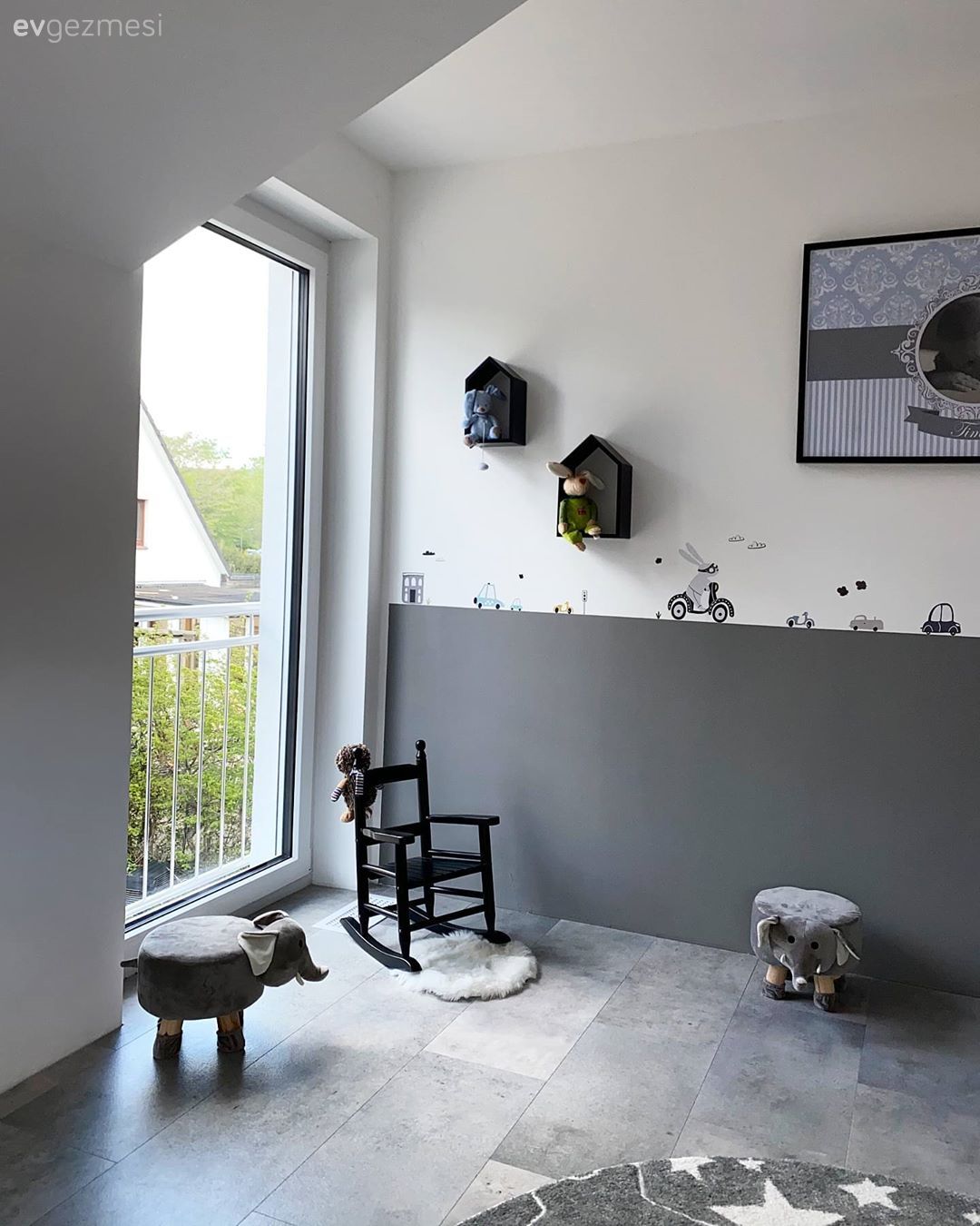 Çocuk Odası, Beyaz, Gri, Siyah, Çocuk odası duvar dekorasyonu, Gri duvar, Tablo, Duvar dekorasyonu