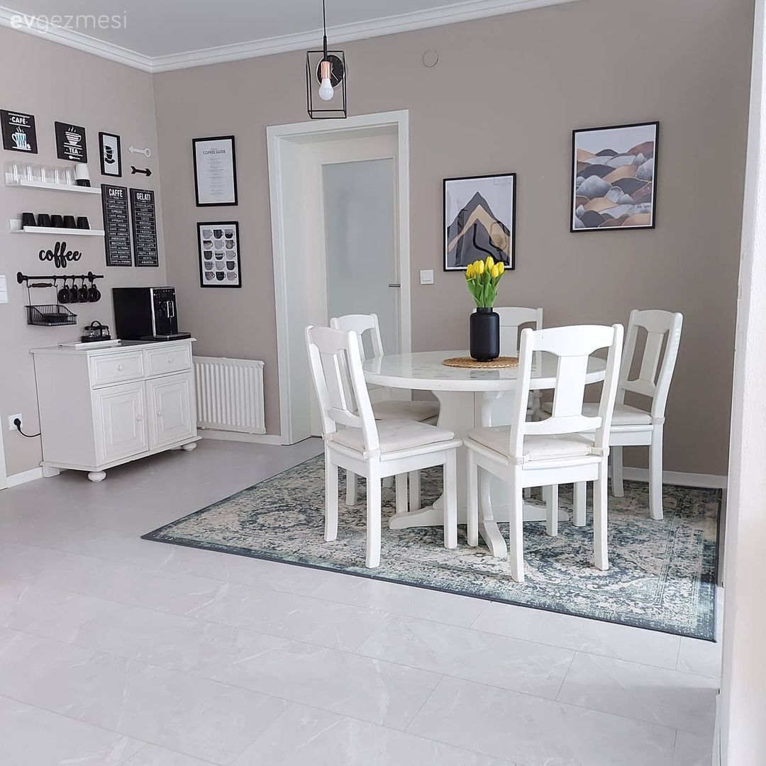 Salon, Beyaz, Modern, Yemek Odası, Krem duvar, Pencere duvar dekoru, Duvar dekorasyonu, Sandalye, Yemek masası, Kahve köşesi, Çerçeve, Avize, Aydınlatma, Halı
