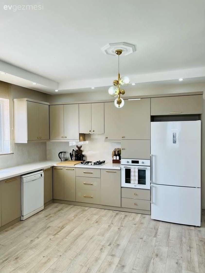 Mutfak, Vizon, Beyaz, Altın, Mutfak tezgahı, Mutfak tezgah arası, Tezgah arası doğal taş, Mutfak aksesuarları, Ankastre, Parke, Mutfak Avize Modelleri, Spot aydınlatma, Aydınlatma