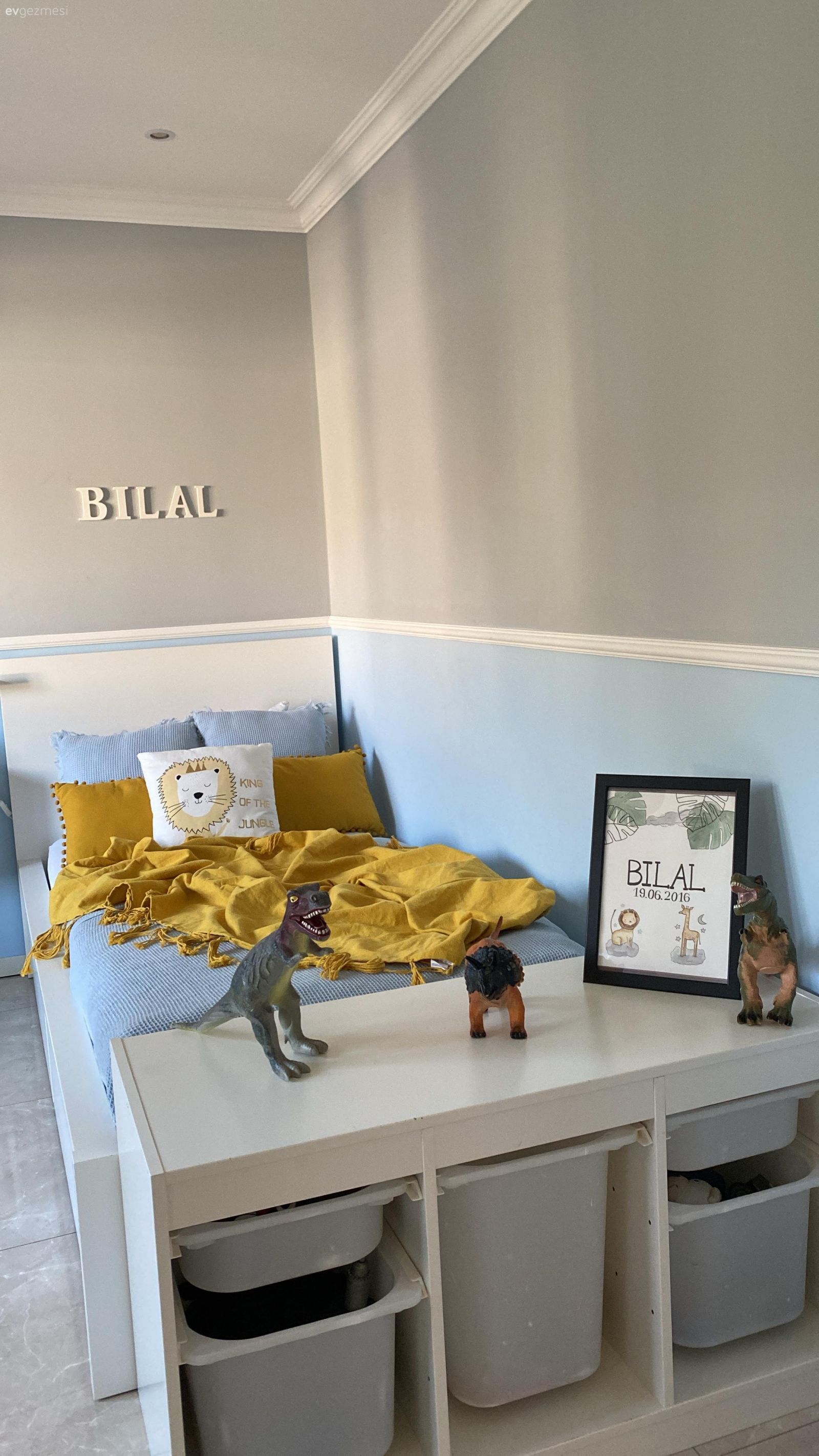 Çocuk Odası, Beyaz, Mavi, Sarı, Gri duvar