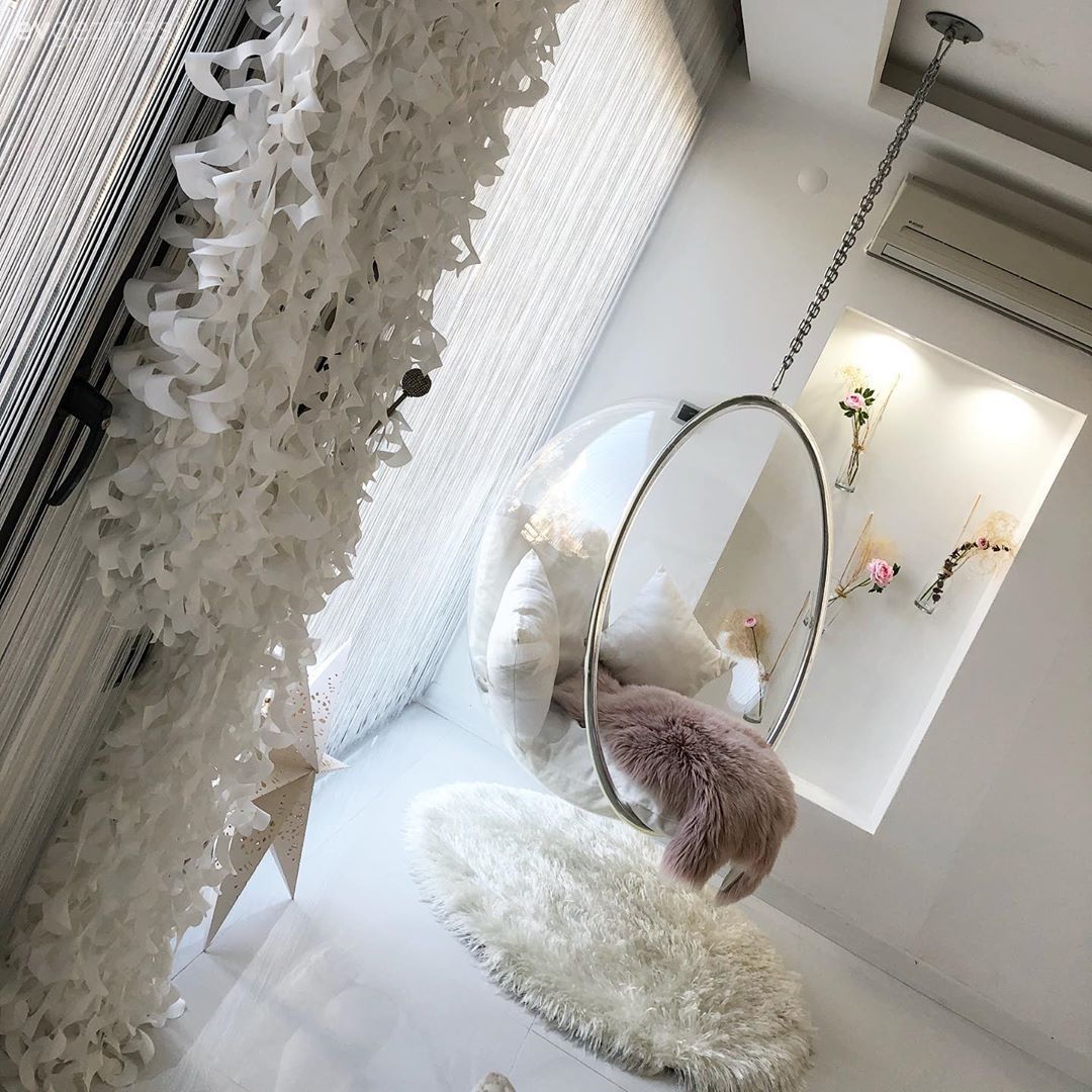 Tavana monte salıncak, Salıncak, Beyaz, Pudra pembe, Peluş, Tül perde, Perde, Duvar dekorasyonu