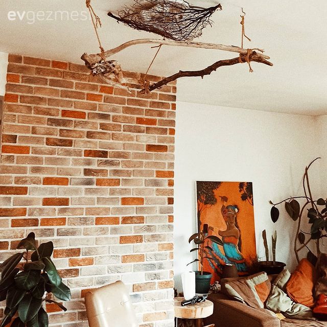 Taş duvar, Duvar dekorasyonu, Kendin Yap, Avize, Aydınlatma, Tablo, Ev bitkisi, Berjer, Sarı, Turuncu